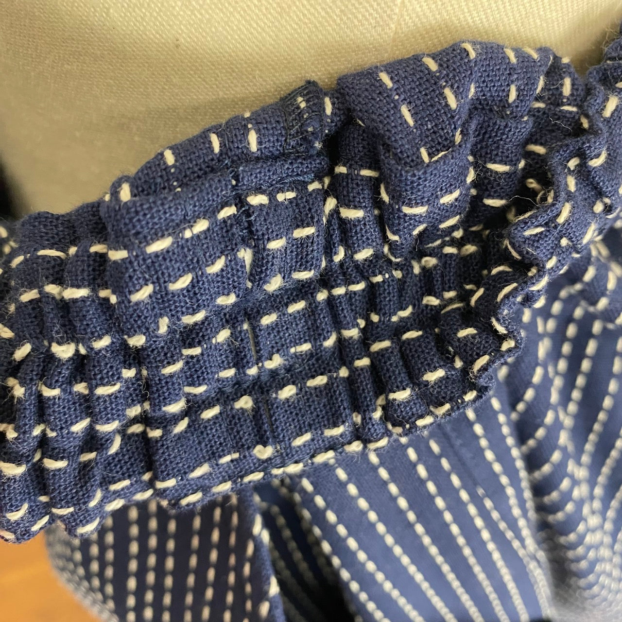 【安曇野木綿】ストレスフリーパンツ 紺×白刺し子 ショート丈 刺し子 235043