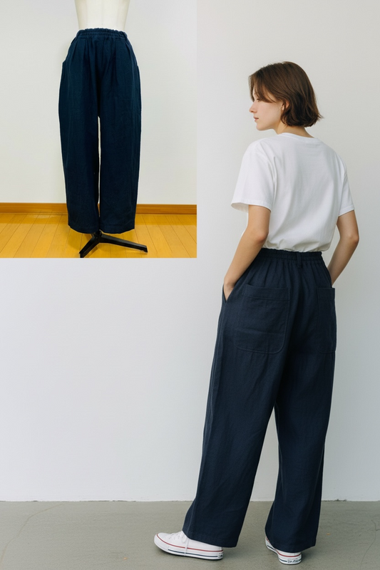 【遠州織物】大きな後ろポケットのパンツ　逆スラブ　黒　245031