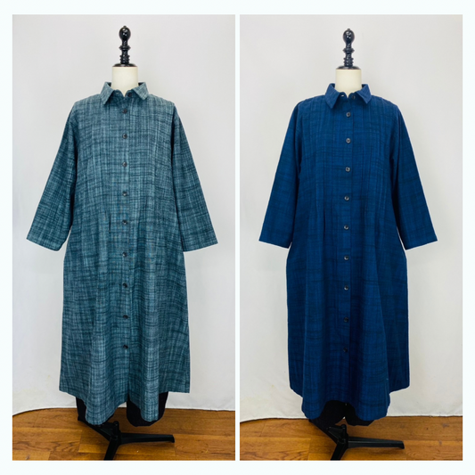 【遠州織物】 ピンタックのワンピース　2カラー　逆スラブ　252091