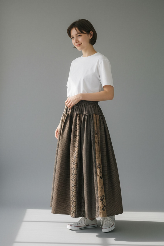 【安曇野染絣】 切替ギャザースカート　大島柄　245043