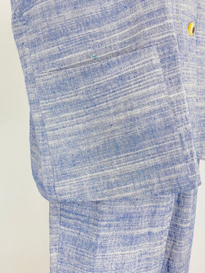 【遠州織物】ノーカラーショートジャケット　3カラー　うすで逆スラブシャンブレー　251021