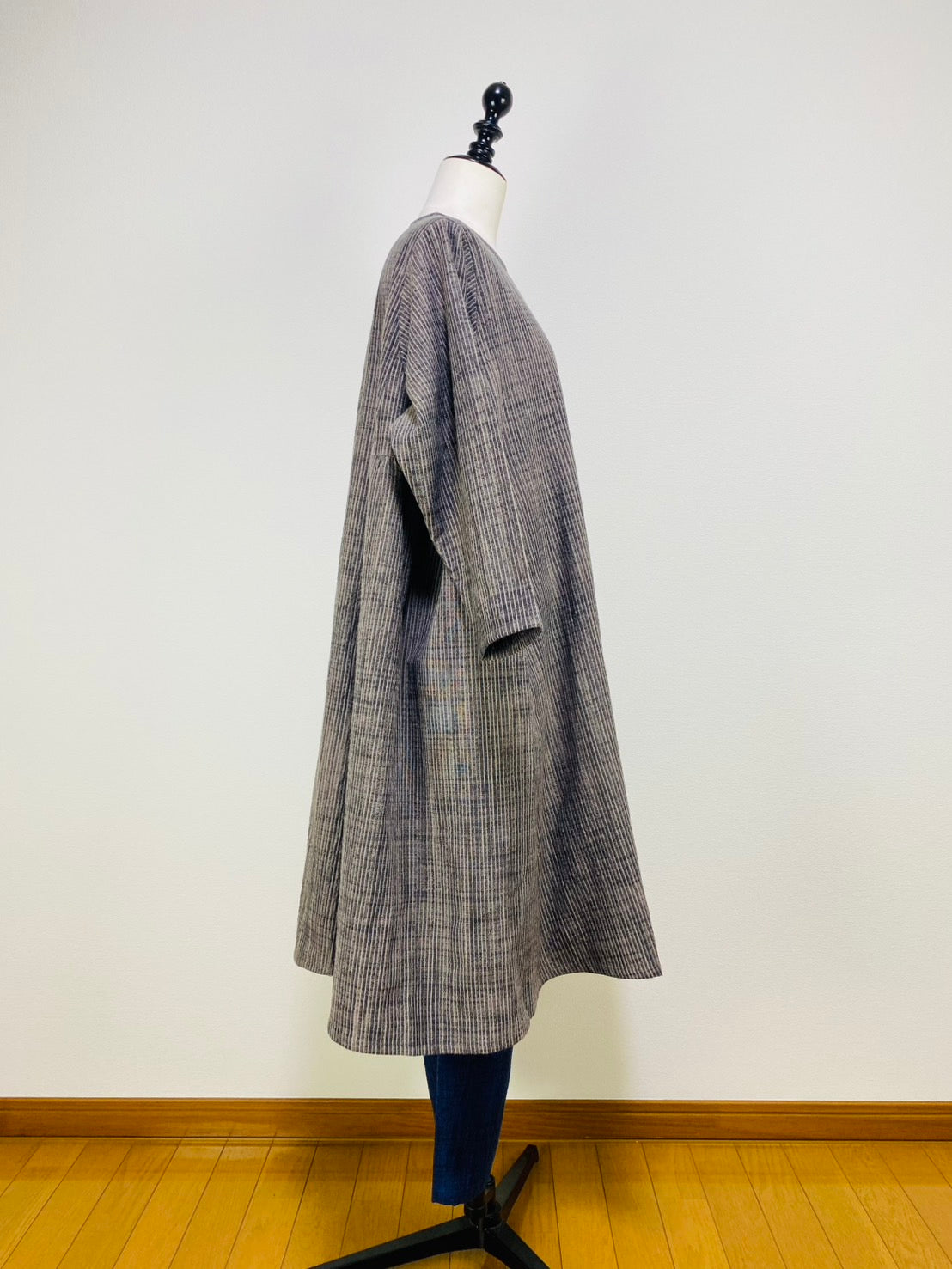 【遠州織物】サイドギャザーワンピース（ショート丈）　2カラー　逆スラブストライプ　262011