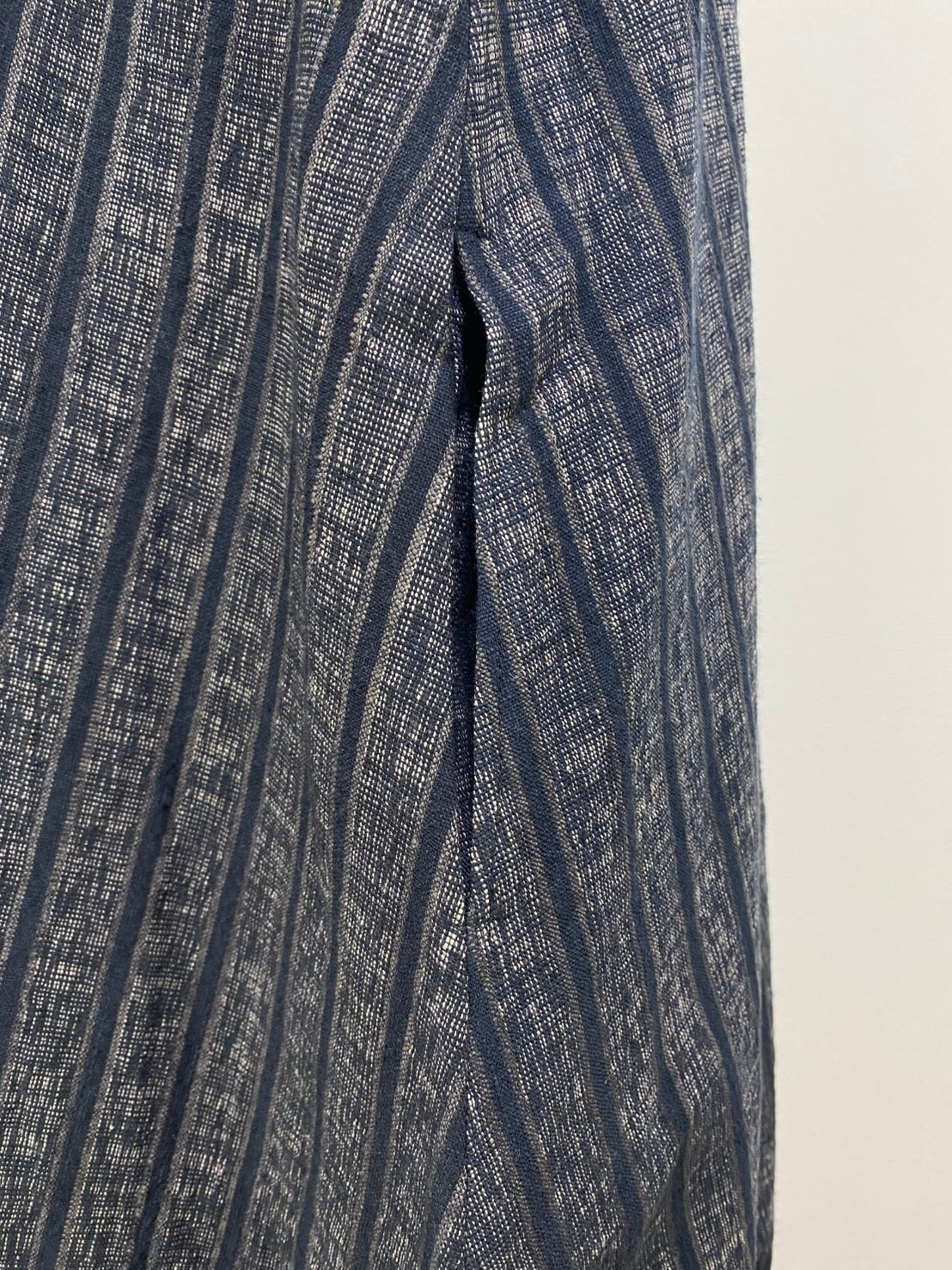 【遠州織物】裾切替えコクーンワンピース　2カラー　逆スラブ絣ストライプ　222101