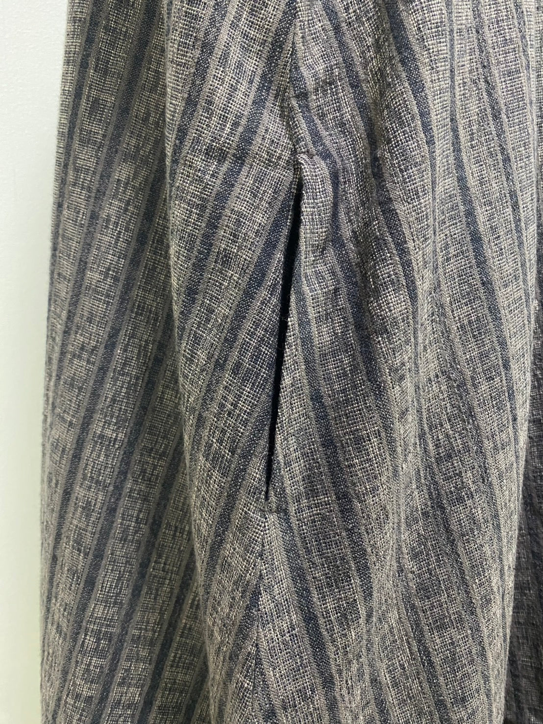 【遠州織物】裾切替えコクーンワンピース　2カラー　逆スラブ絣ストライプ　222101