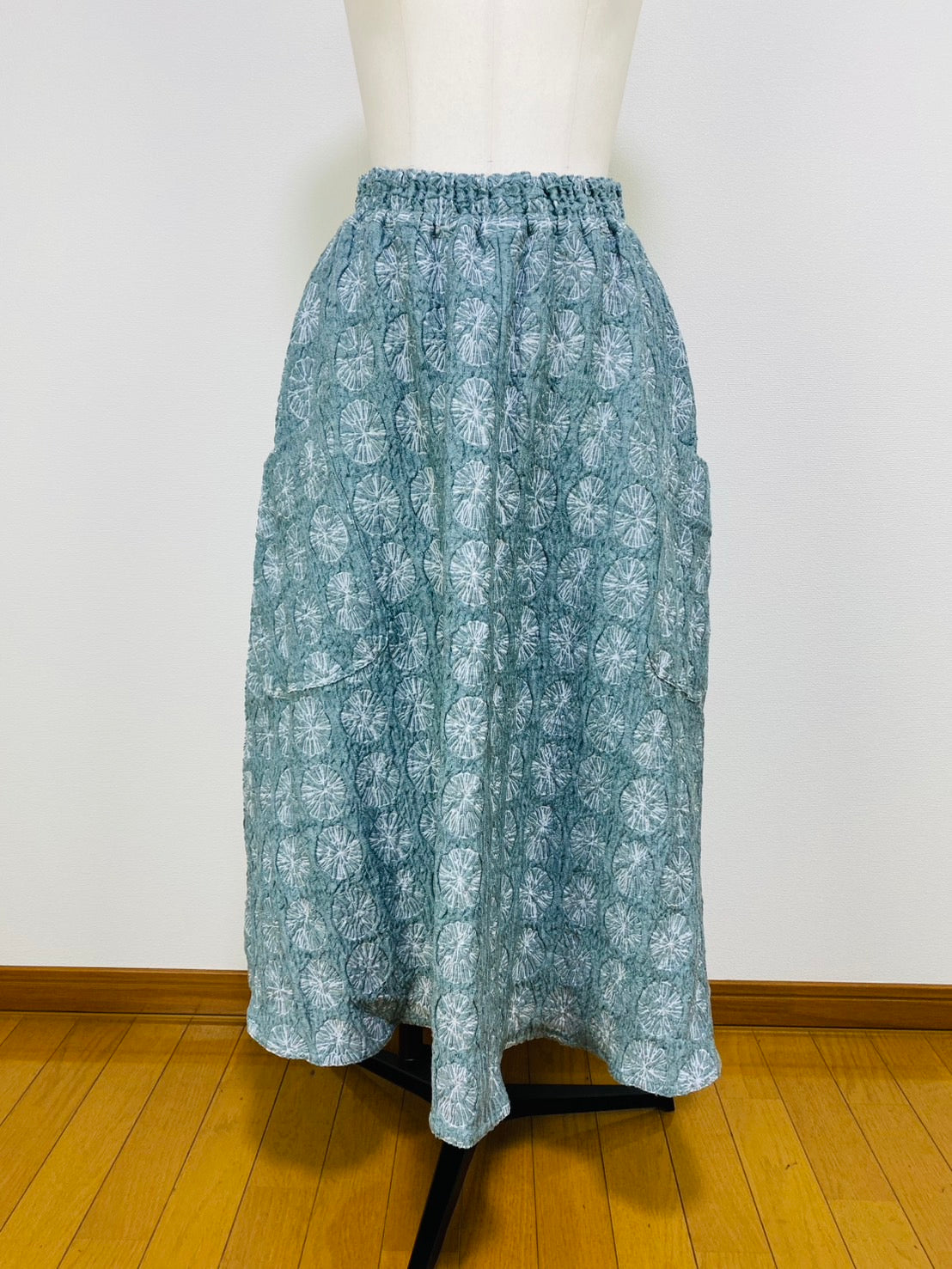 【ネット限定品】富士吉田ジャガード織　セットアップ　ボレロ風ジャケット　フレアースカート　ライトブルー