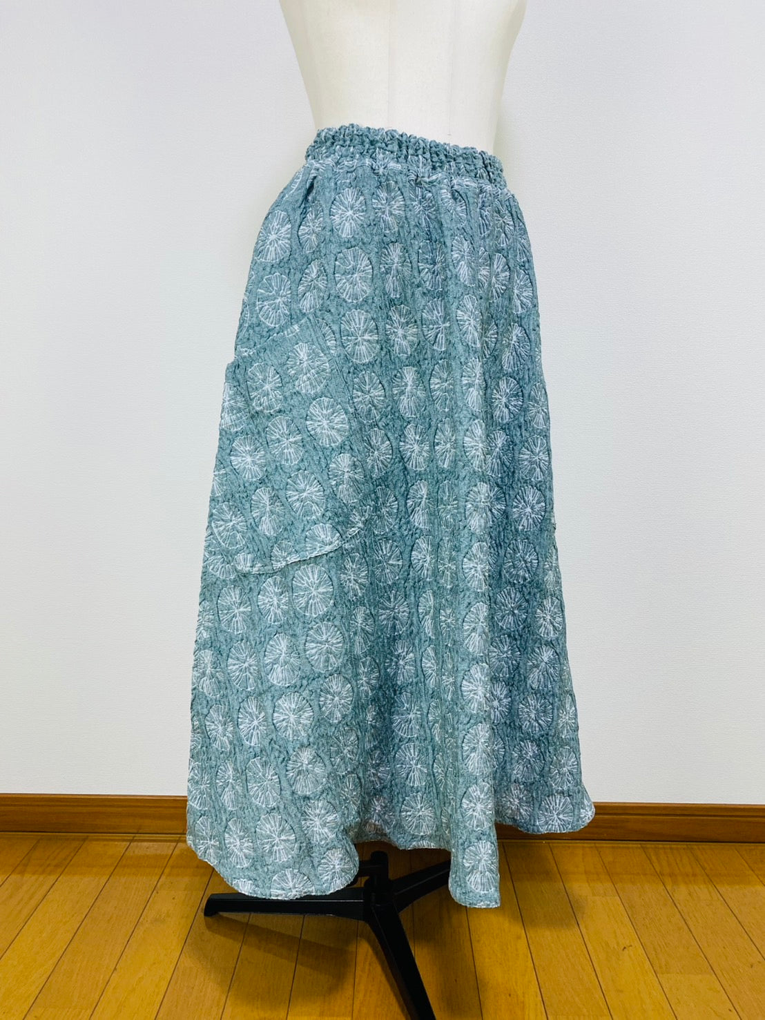 【ネット限定品】富士吉田ジャガード織　セットアップ　ボレロ風ジャケット　フレアースカート　ライトブルー