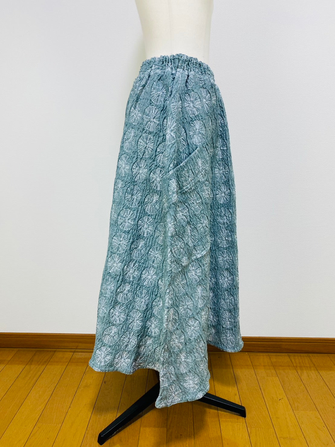 【ネット限定品】富士吉田ジャガード織　セットアップ　ボレロ風ジャケット　フレアースカート　ライトブルー