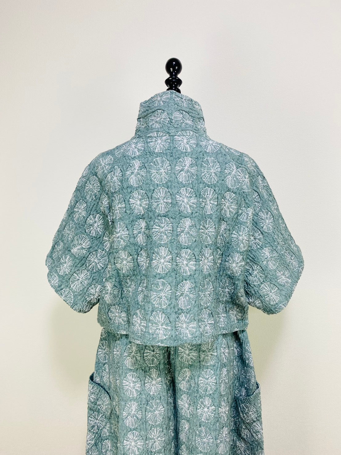 【ネット限定品】富士吉田ジャガード織　セットアップ　ボレロ風ジャケット　フレアースカート　ライトブルー