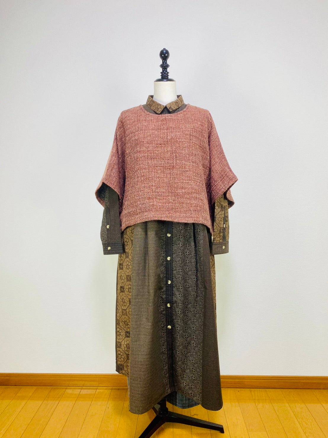 【遠州織物】ゆったりポンチョ　２カラー　綿ウール麻二重織　204022