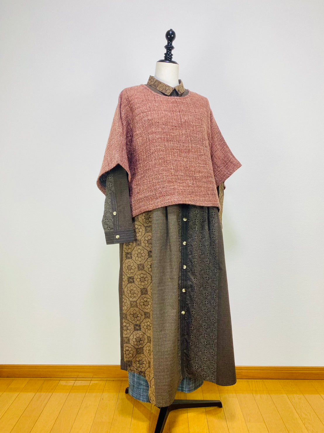 【遠州織物】ゆったりポンチョ　２カラー　綿ウール麻二重織　204022