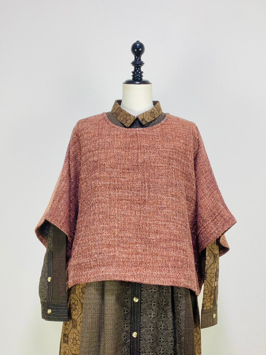 【遠州織物】ゆったりポンチョ　２カラー　綿ウール麻二重織　204022