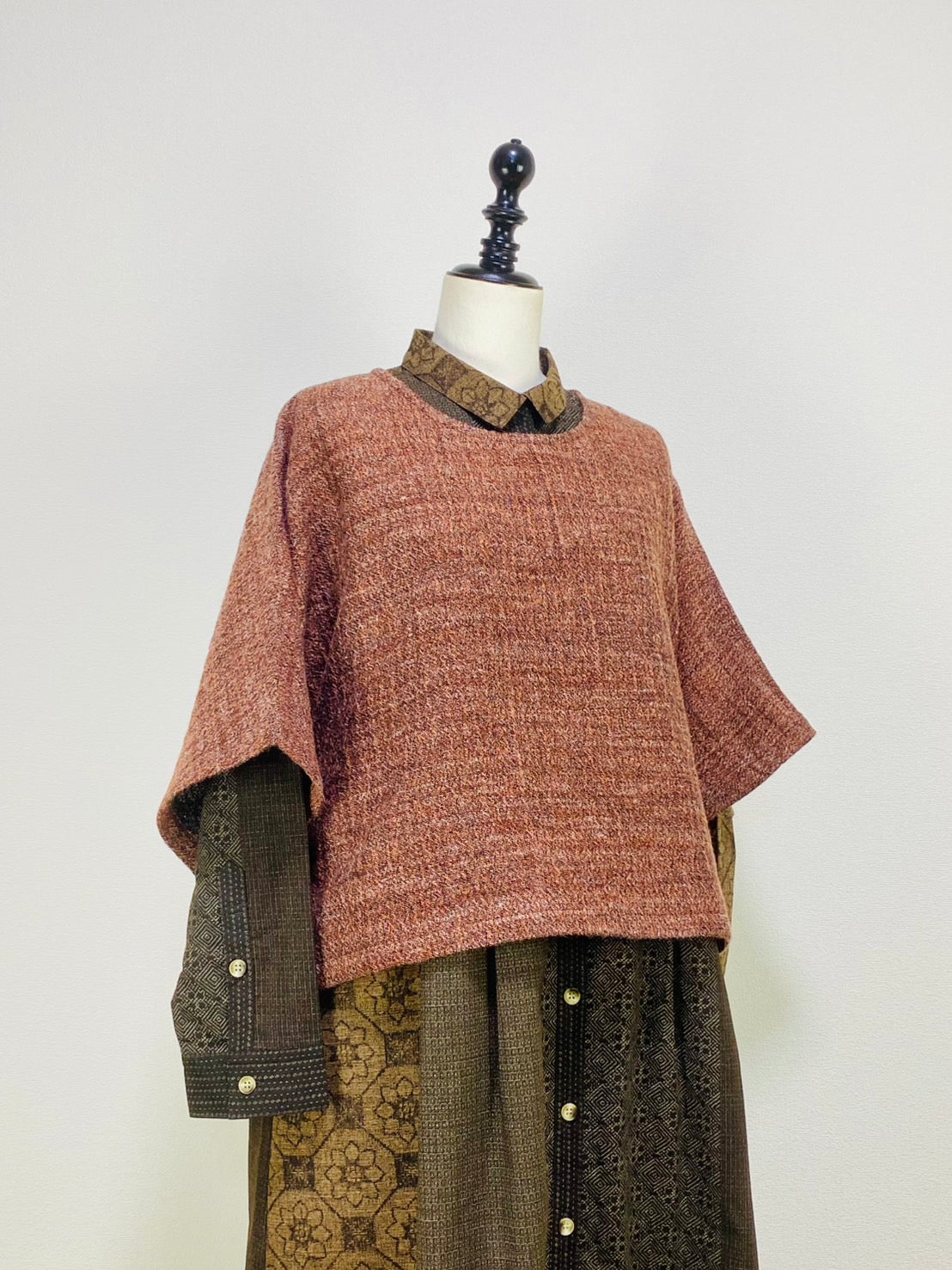 【遠州織物】ゆったりポンチョ　２カラー　綿ウール麻二重織　204022