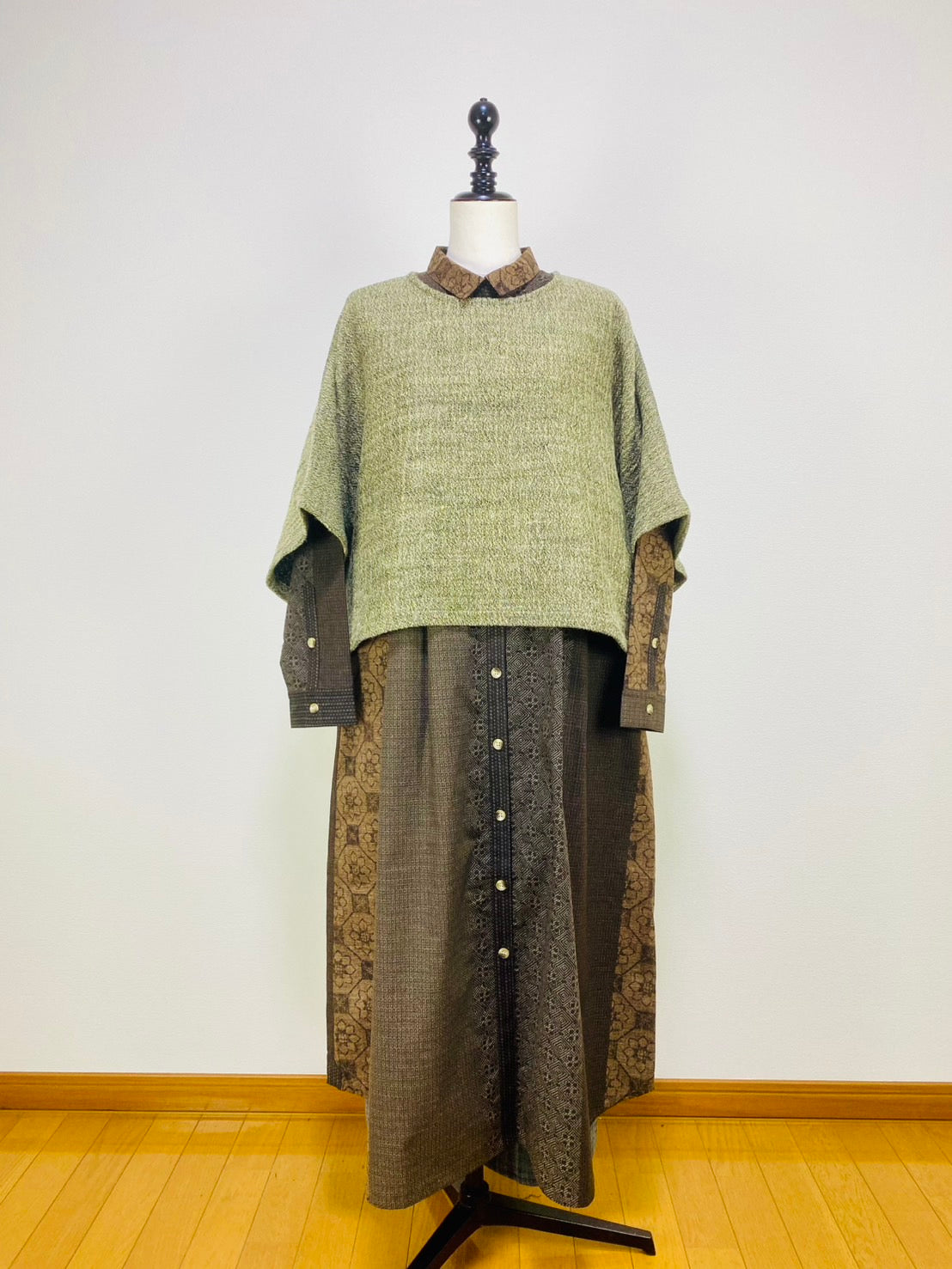 【遠州織物】ゆったりポンチョ　２カラー　綿ウール麻二重織　204022