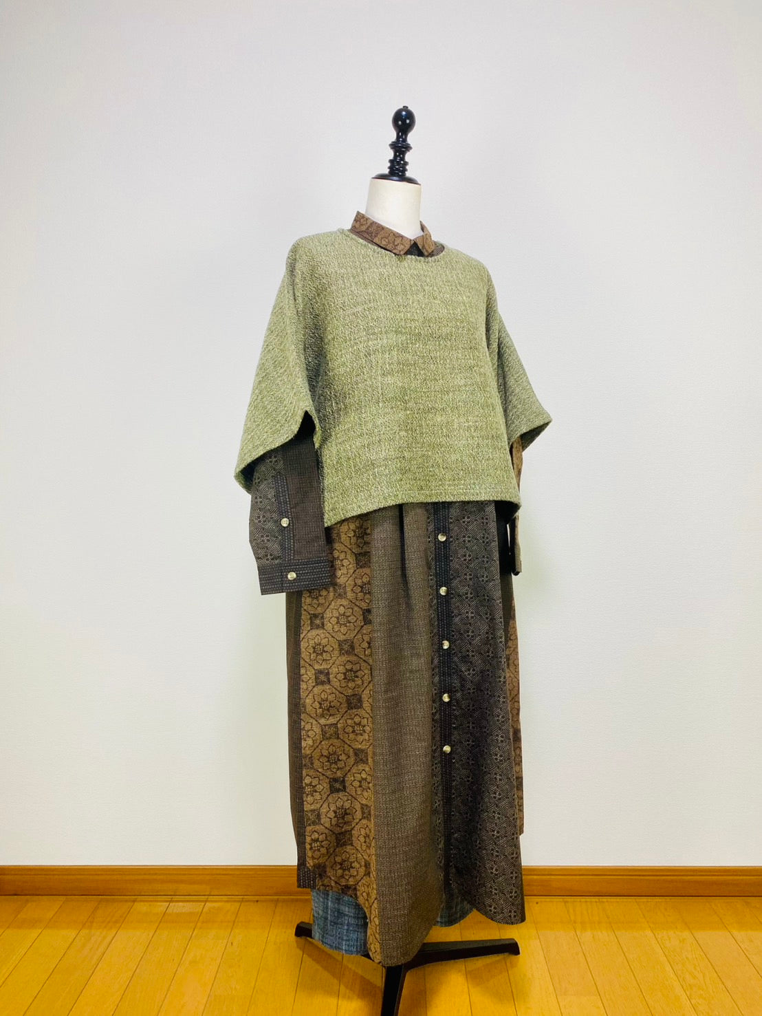 【遠州織物】ゆったりポンチョ　２カラー　綿ウール麻二重織　204022