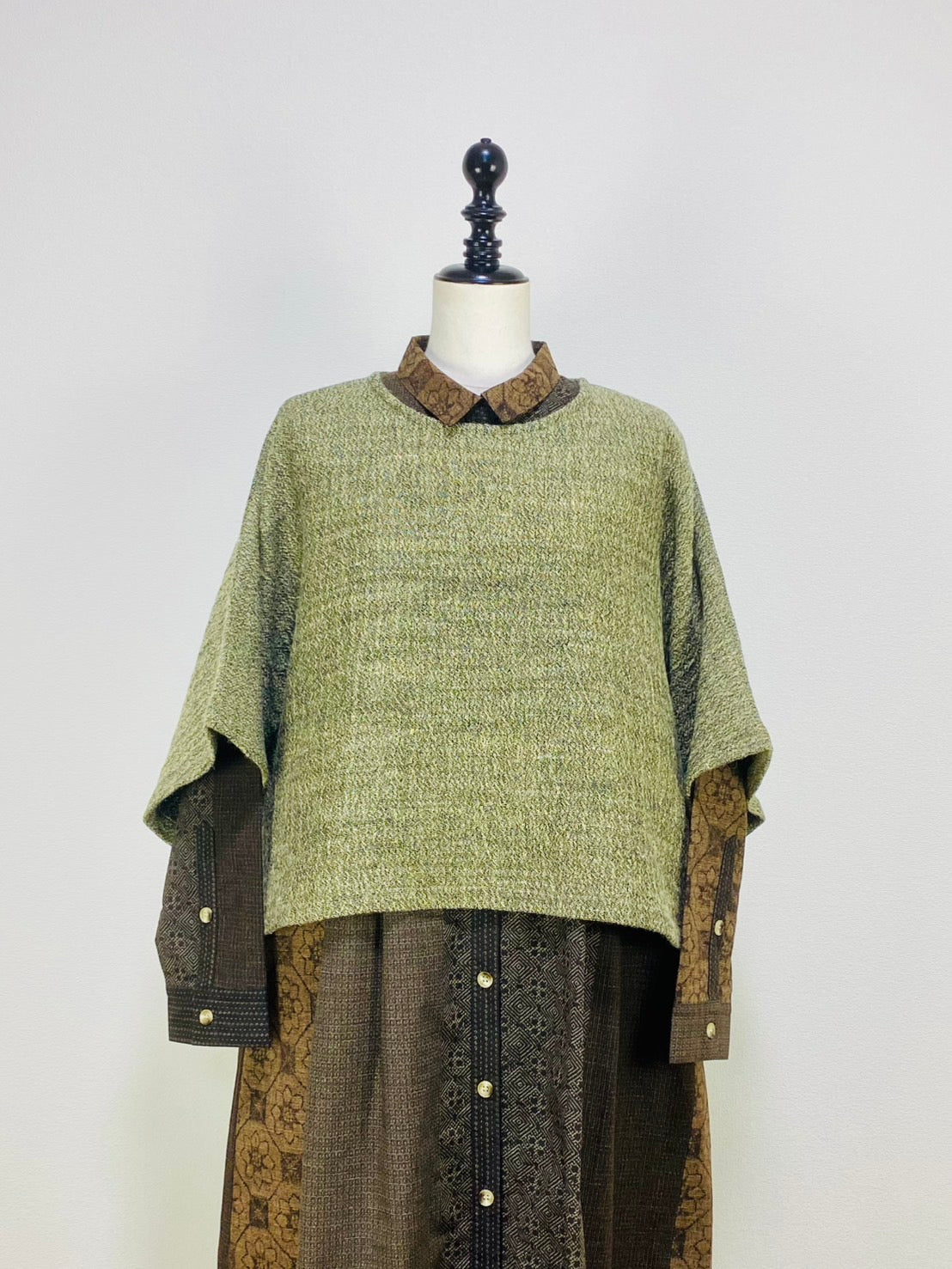 【遠州織物】ゆったりポンチョ　２カラー　綿ウール麻二重織　204022