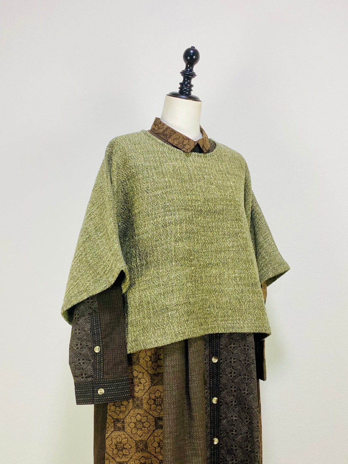 【遠州織物】ゆったりポンチョ　２カラー　綿ウール麻二重織　204022