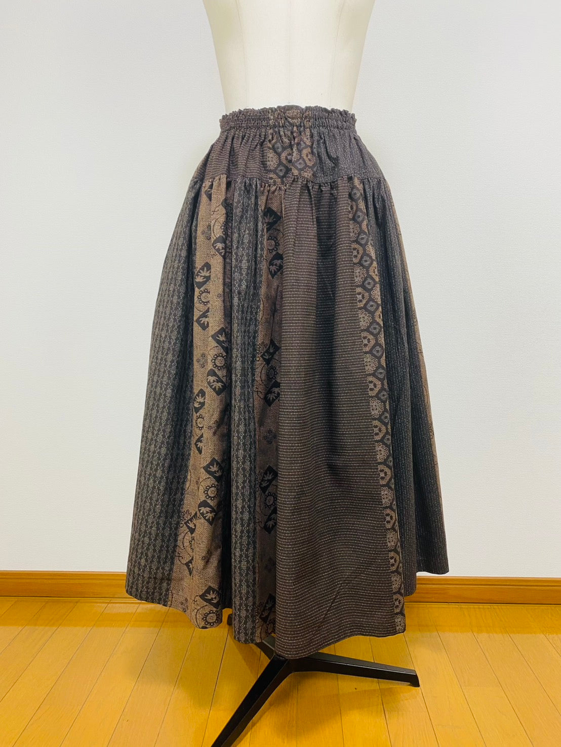 【安曇野染絣】 切替ギャザースカート　大島柄　245043