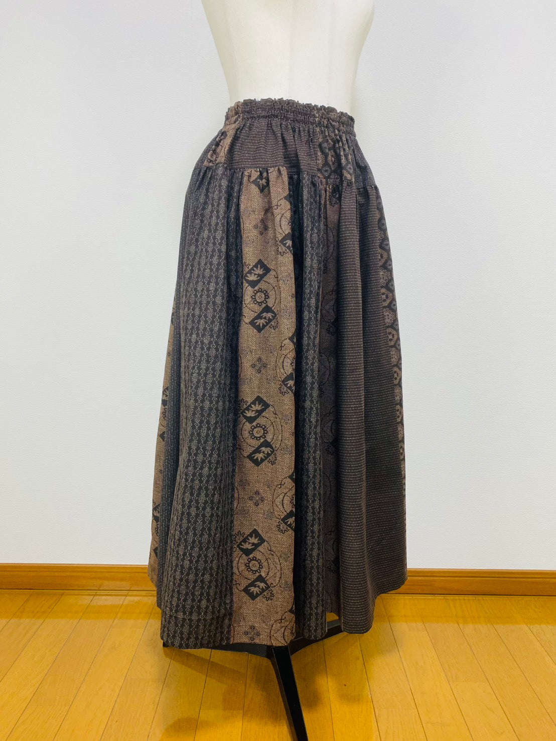 【安曇野染絣】 切替ギャザースカート　大島柄　245043