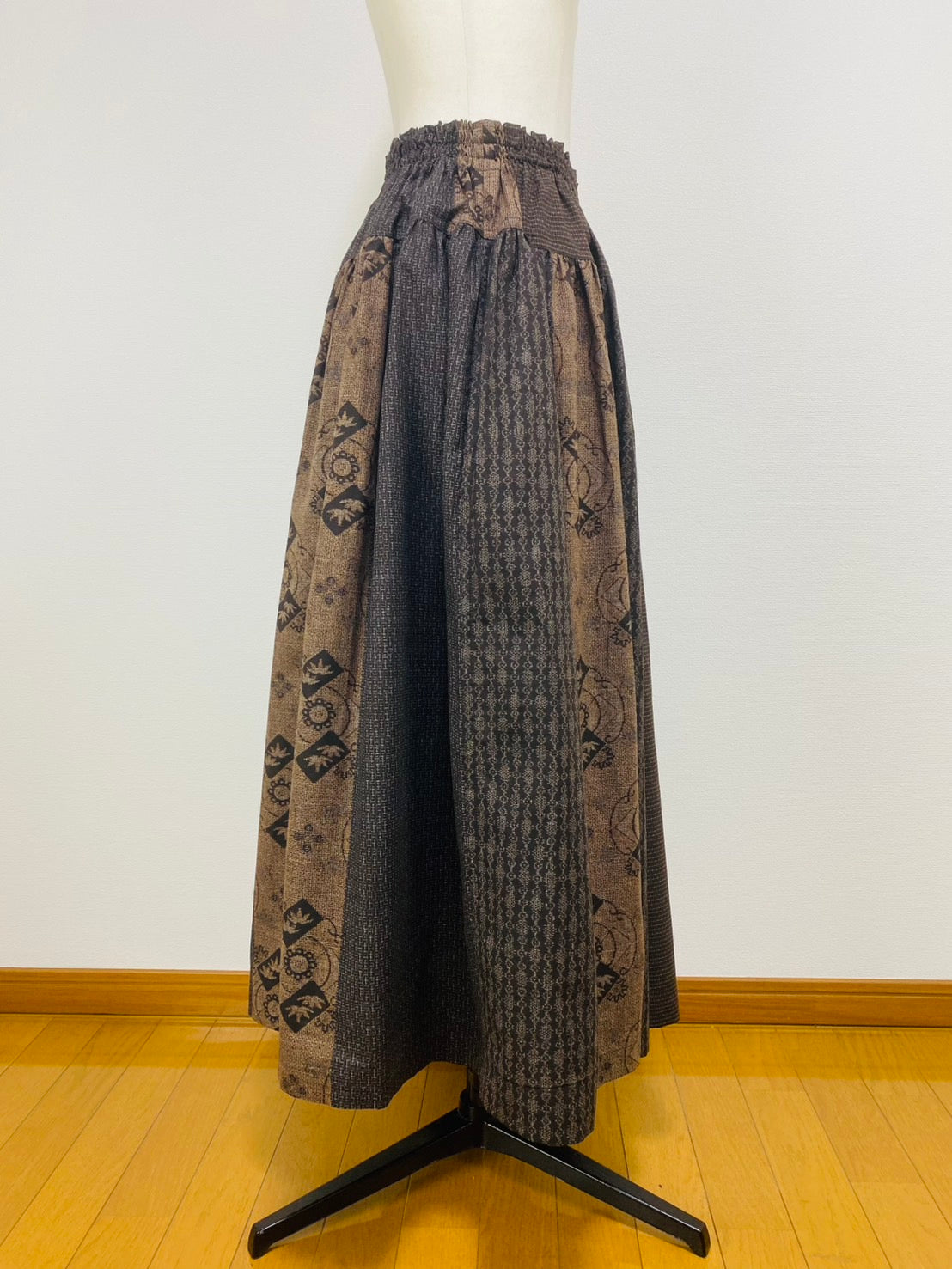 【安曇野染絣】 切替ギャザースカート　大島柄　245043