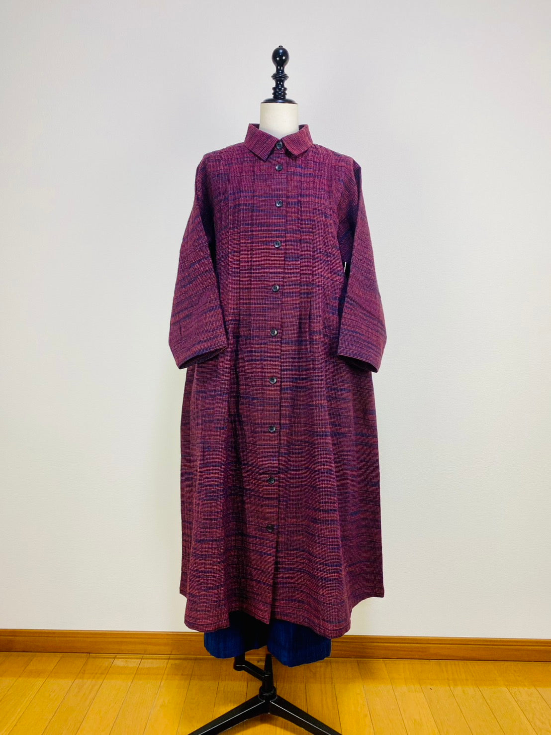 【遠州織物】ピンタックのワンピース　2カラー　みじん絣楊柳　252091