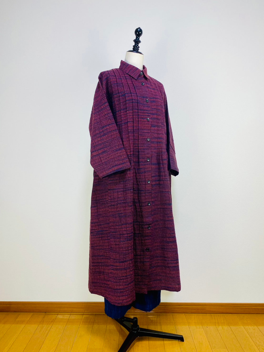 【遠州織物】ピンタックのワンピース　2カラー　みじん絣楊柳　252091