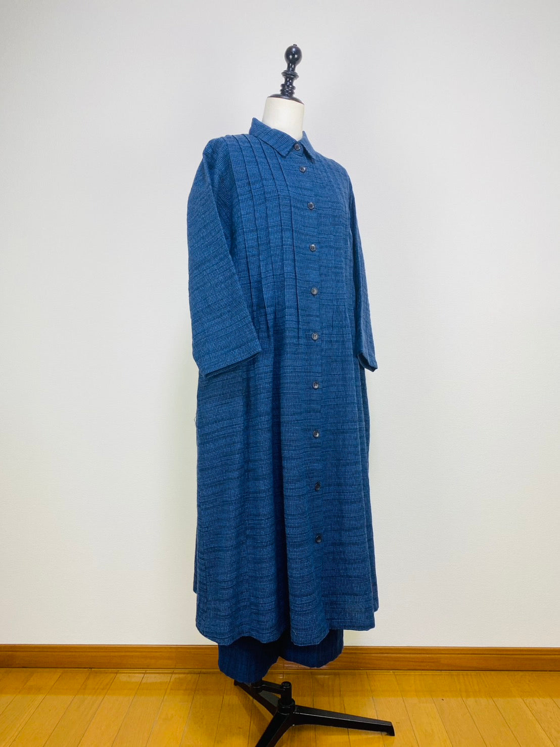 【遠州織物】ピンタックのワンピース　2カラー　みじん絣楊柳　252091