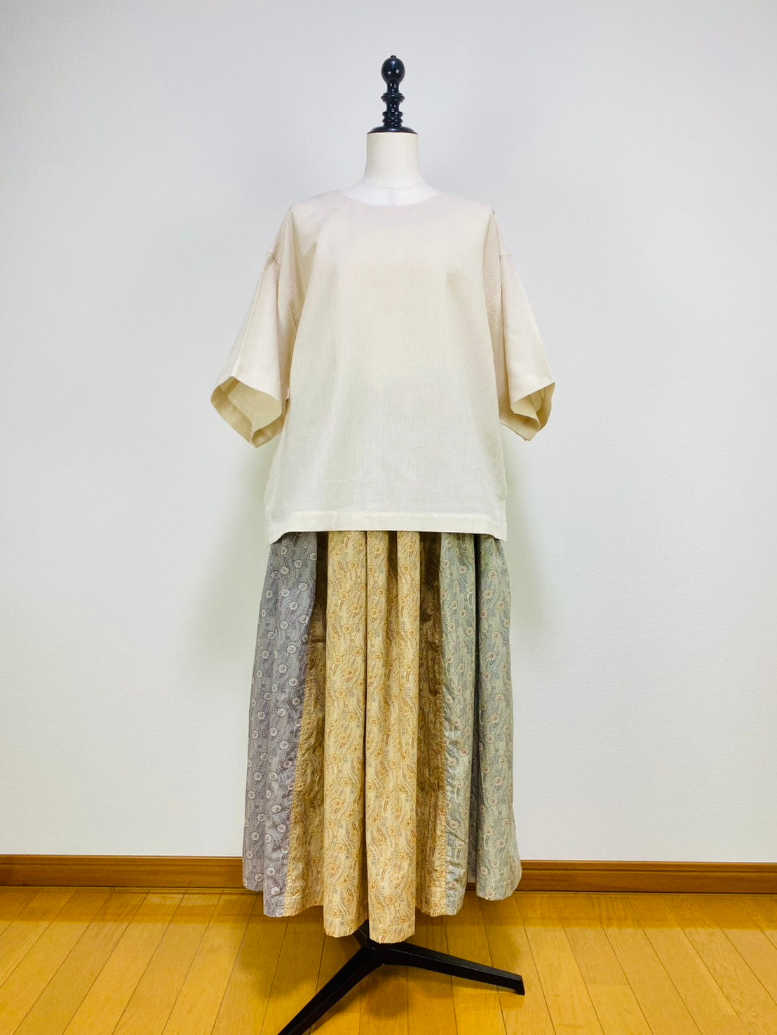 【YUWA】　切替ギャザースカート　ペイズリー花柄　シャーティング