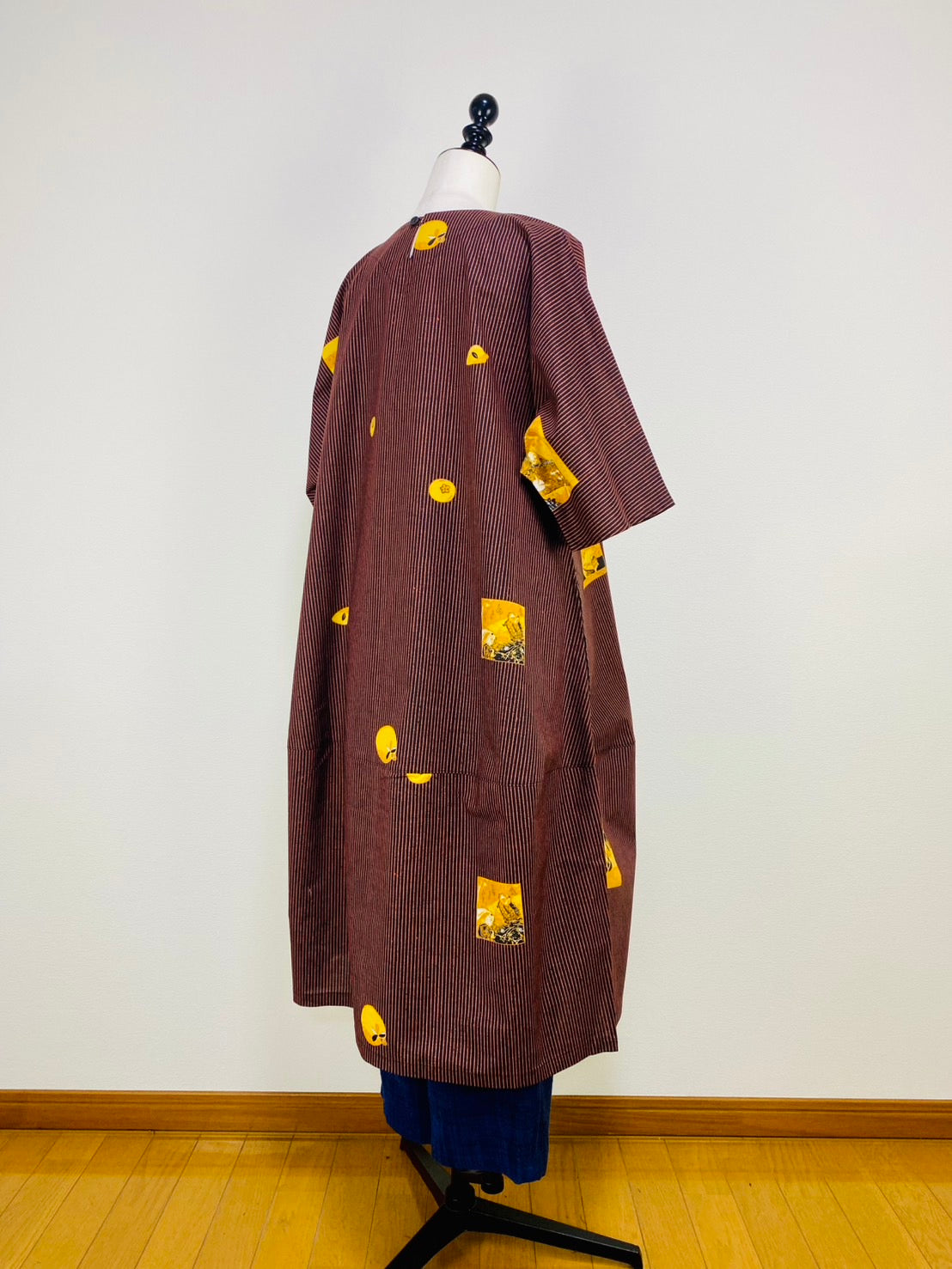 【安曇野木綿】　切替えビッグワンピース　3カラー　縞と柿　232013