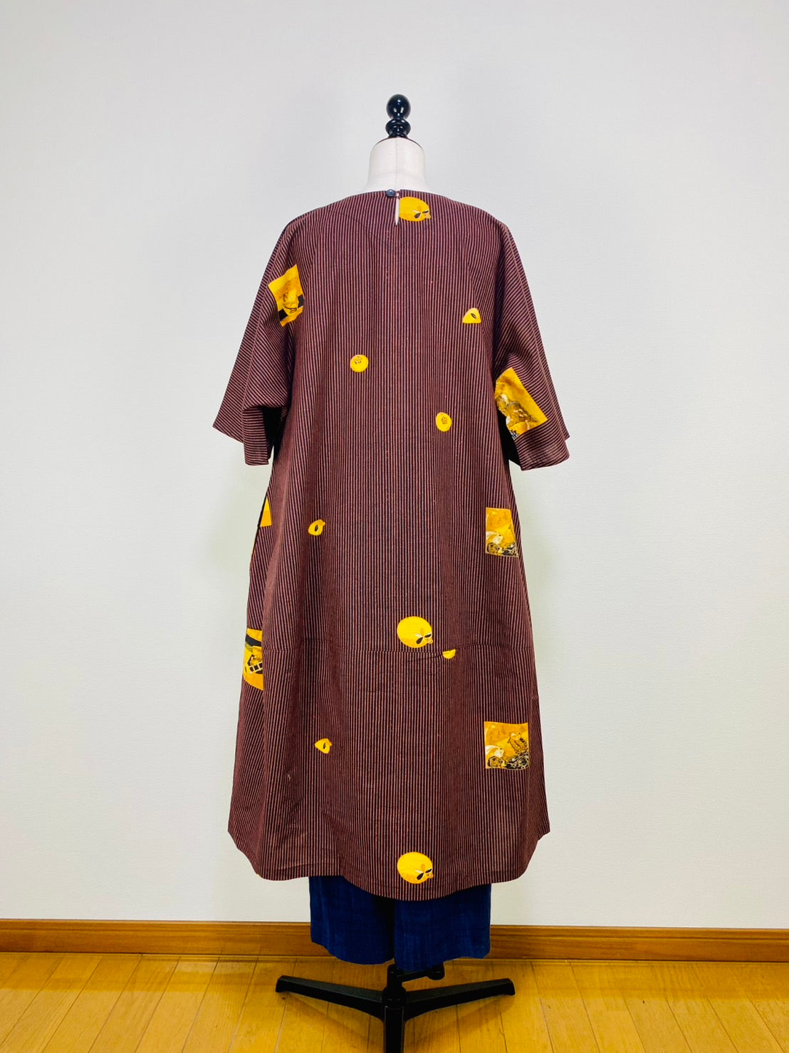 【安曇野木綿】　切替えビッグワンピース　3カラー　縞と柿　232013