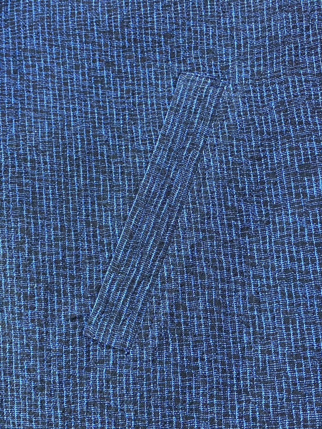 【遠州織物】7分袖　Vネック台形ワンピース　みじん絣楊柳　紺