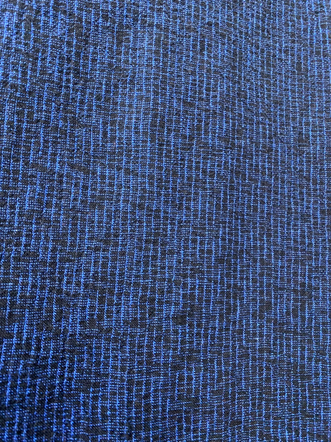 【遠州織物】7分袖　Vネック台形ワンピース　みじん絣楊柳　紺