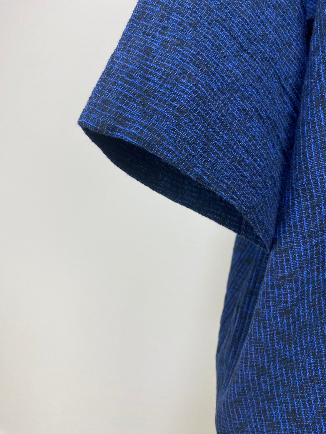 【遠州織物】ショールカラーのコクーンワンピース　みじん絣楊柳　紺