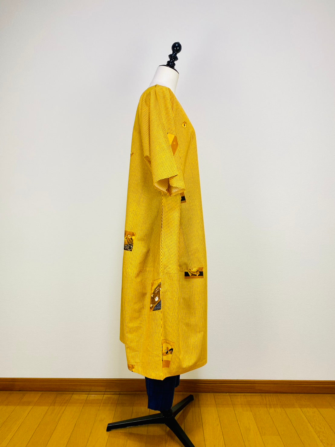 【安曇野木綿】　切替えビッグワンピース　3カラー　縞と柿　232013