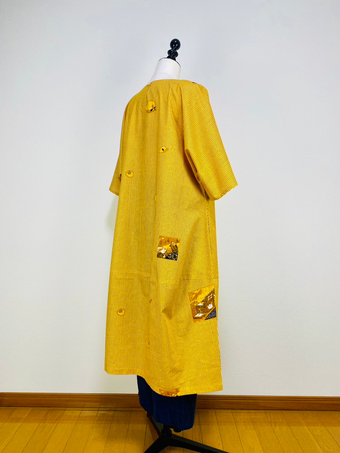 【安曇野木綿】　切替えビッグワンピース　3カラー　縞と柿　232013