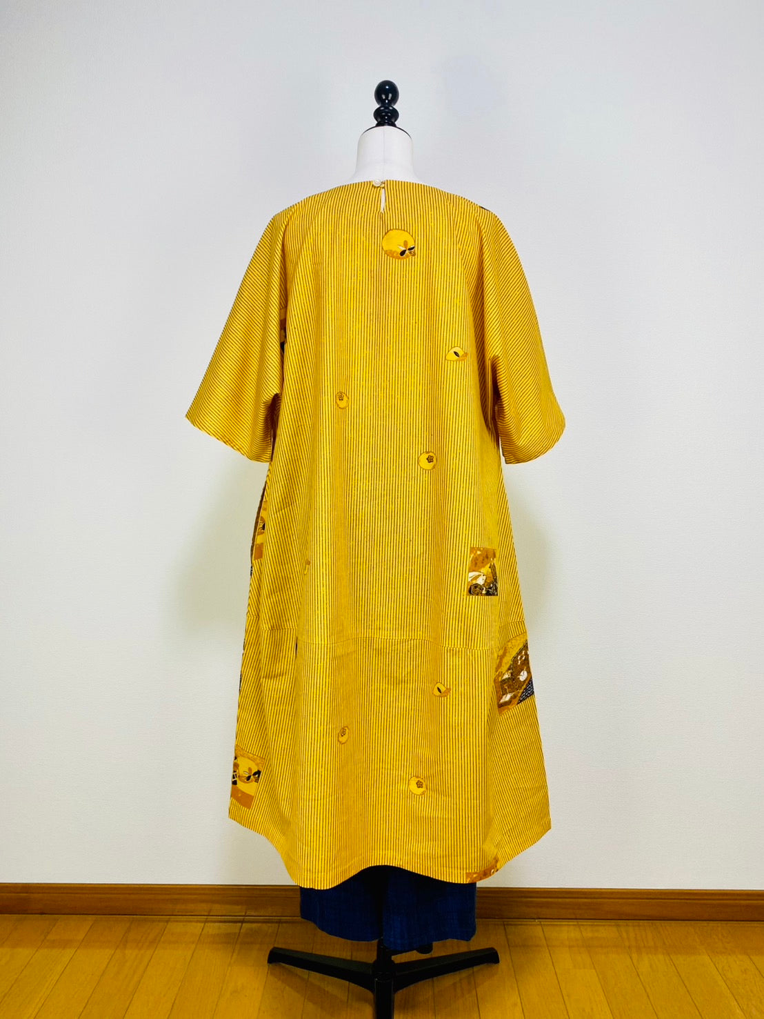 【安曇野木綿】　切替えビッグワンピース　3カラー　縞と柿　232013