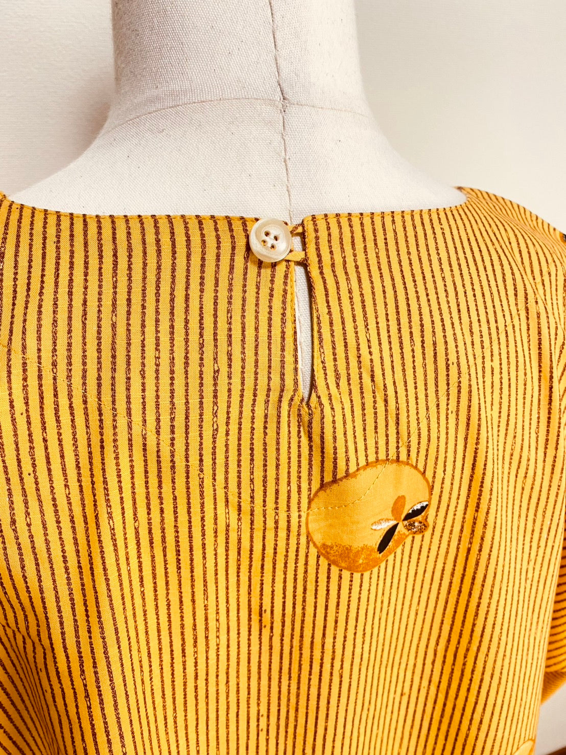 【安曇野木綿】　切替えビッグワンピース　3カラー　縞と柿　232013