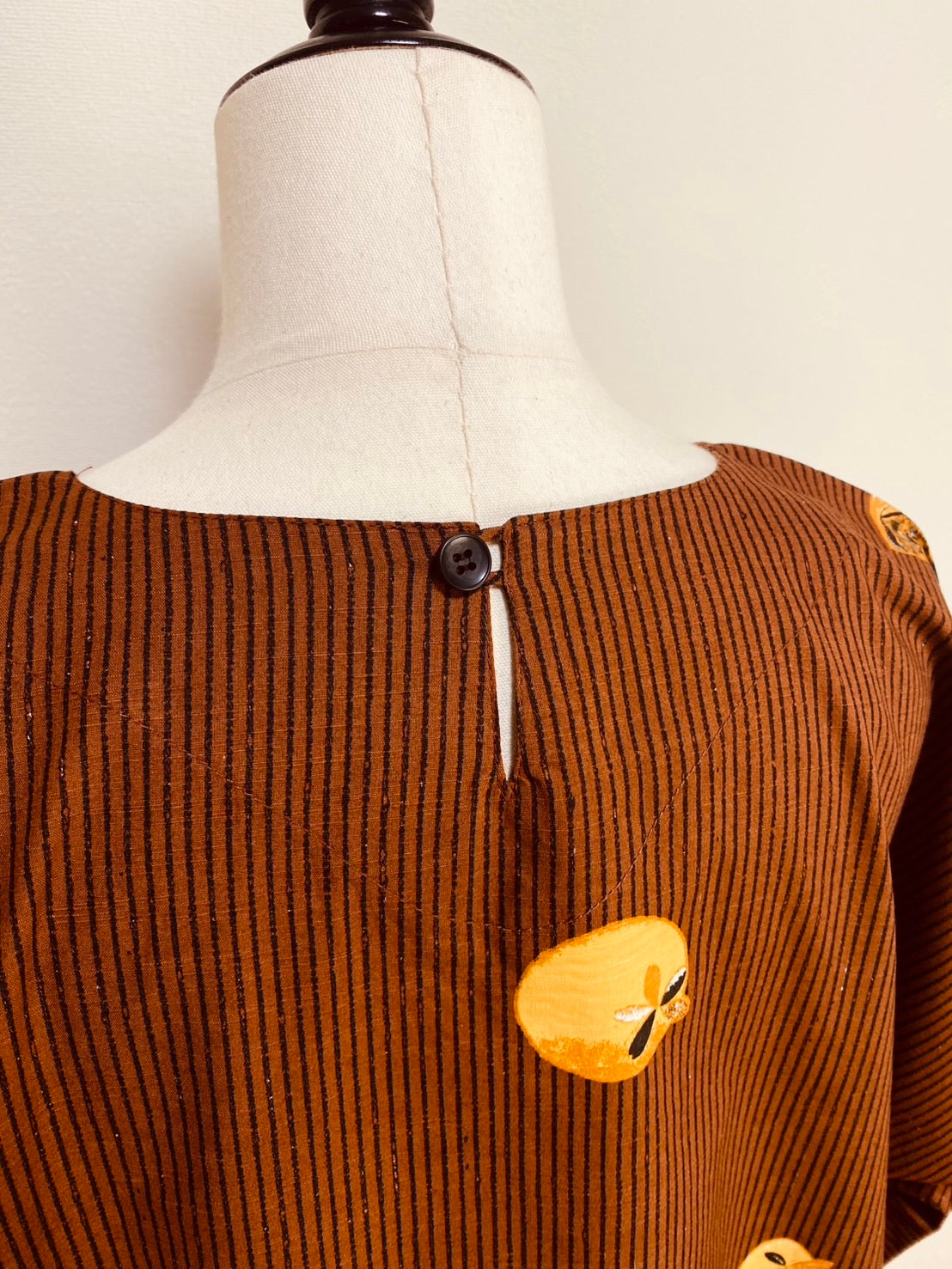 【安曇野木綿】　切替えビッグワンピース　3カラー　縞と柿　232013