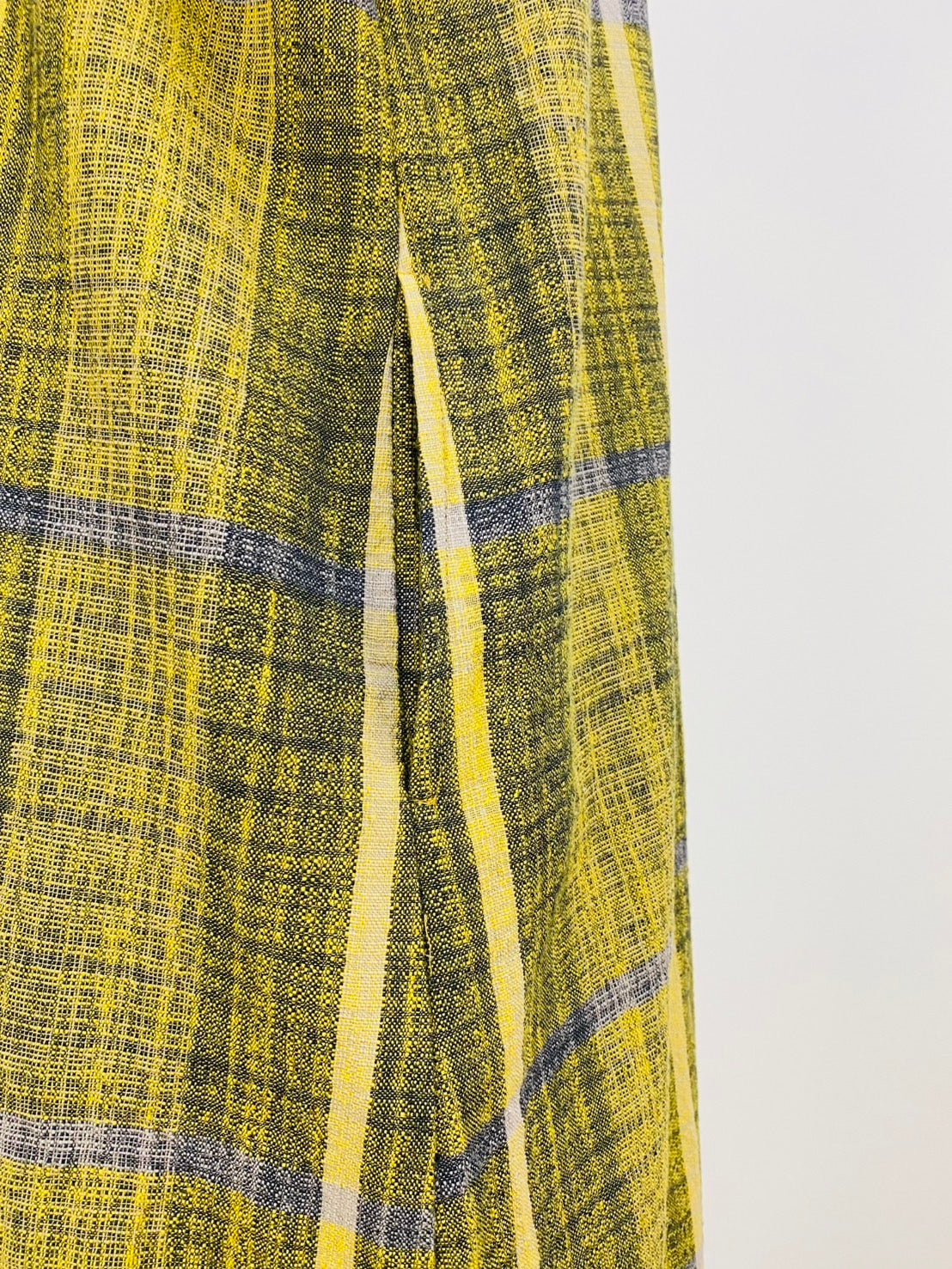 【遠州織物】前立て開きバルーンワンピース　黄色　逆スラブ絣格子   262021