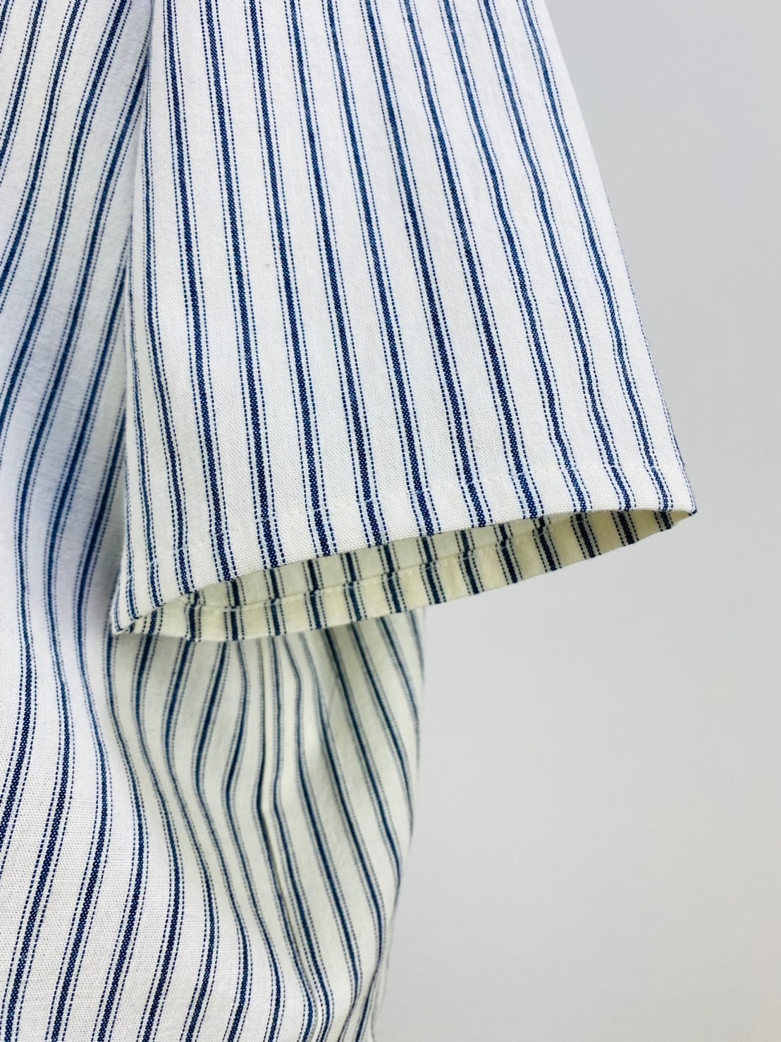 【岡山インディゴ】丸襟ゆったりブラウス　7分袖　２柄　先染めストライプ　SU19108