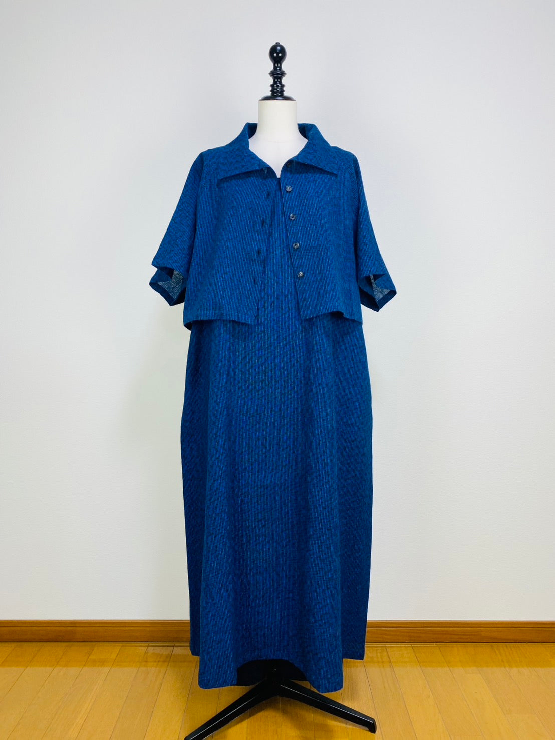 遠州織物266011-3　ジャンパースカート　長丈　遠州織物　紺たてよこ絣　楊柳