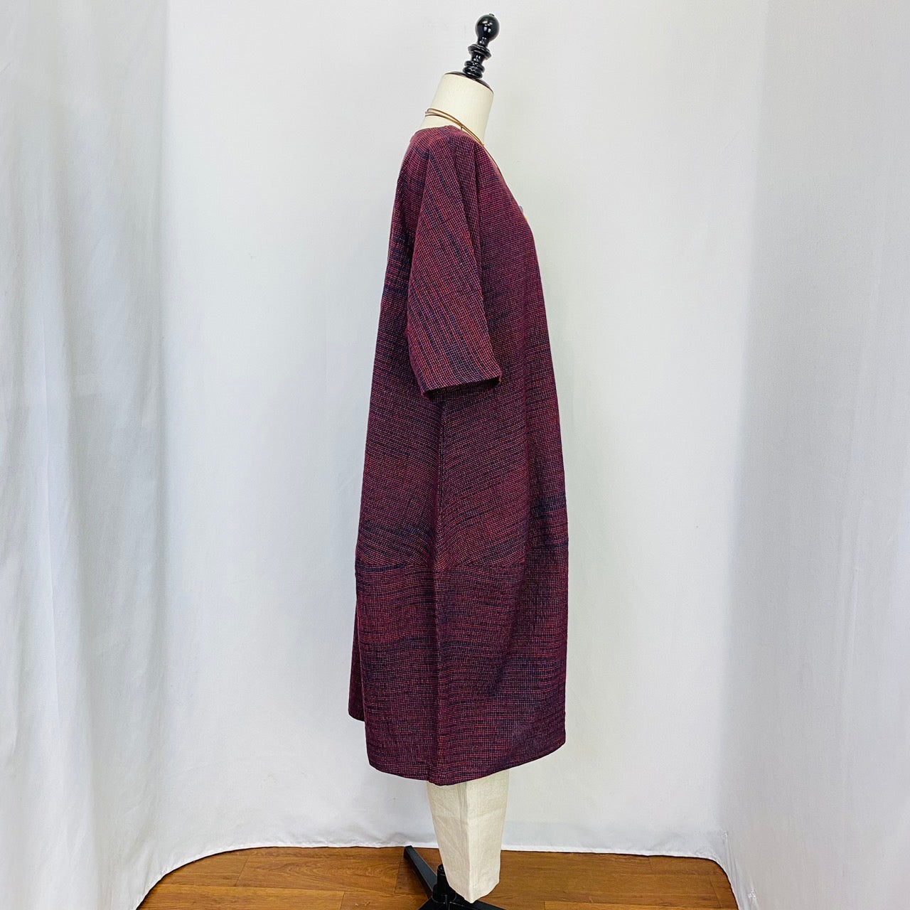 【遠州織物】　切替えビッグワンピース   3カラー　遠州織物　青みじん絣楊柳　逆スラブ  232011