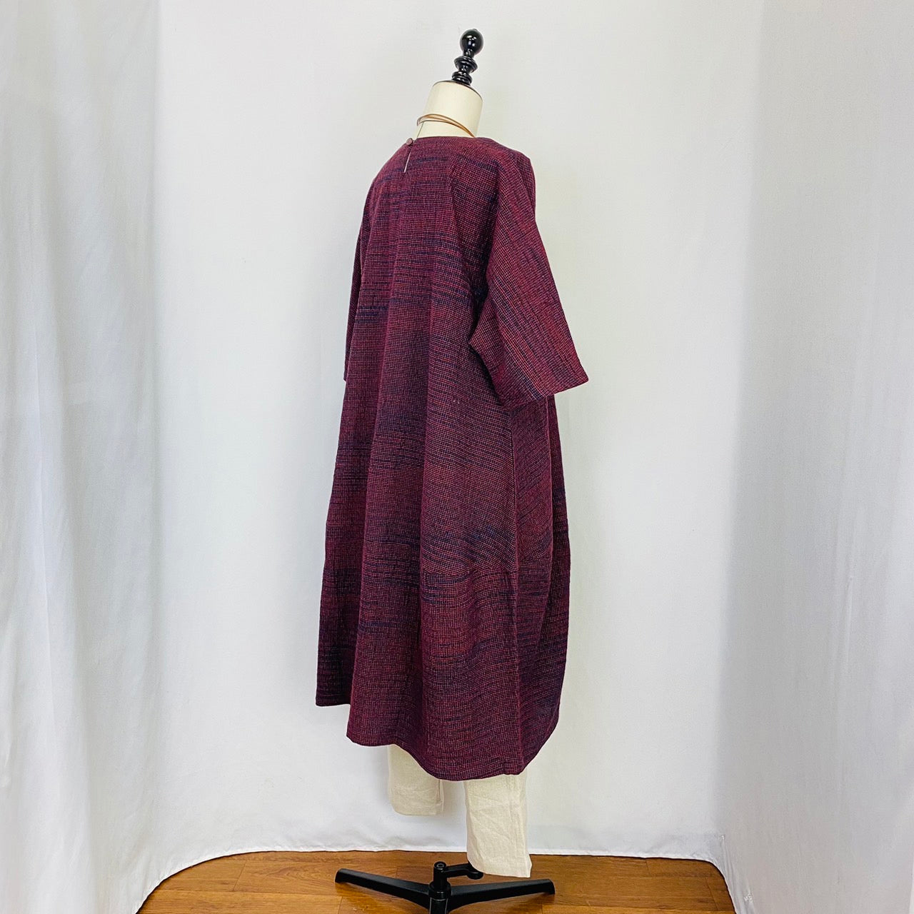 【遠州織物】　切替えビッグワンピース   3カラー　遠州織物　青みじん絣楊柳　逆スラブ  232011