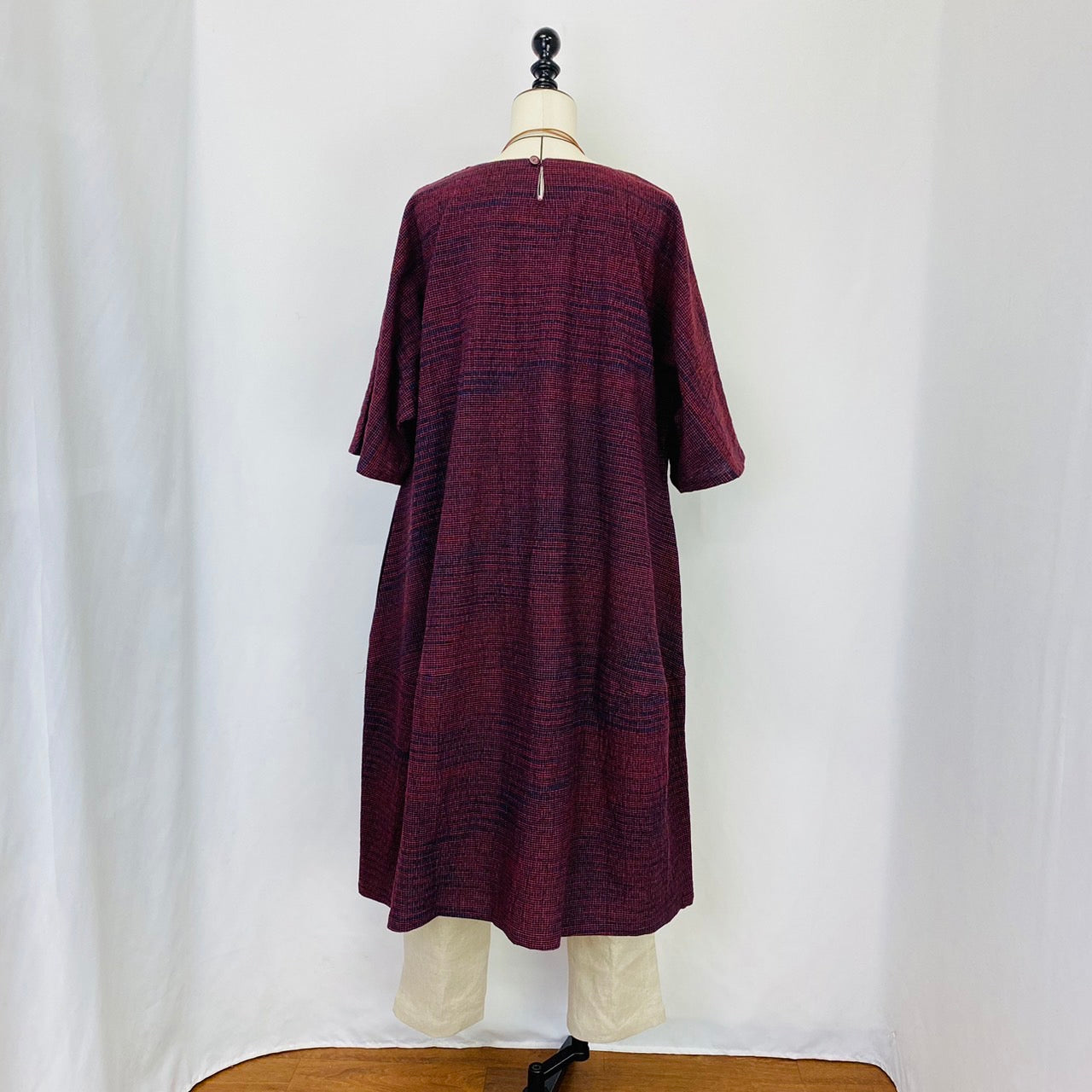 【遠州織物】　切替えビッグワンピース   3カラー　遠州織物　青みじん絣楊柳　逆スラブ  232011