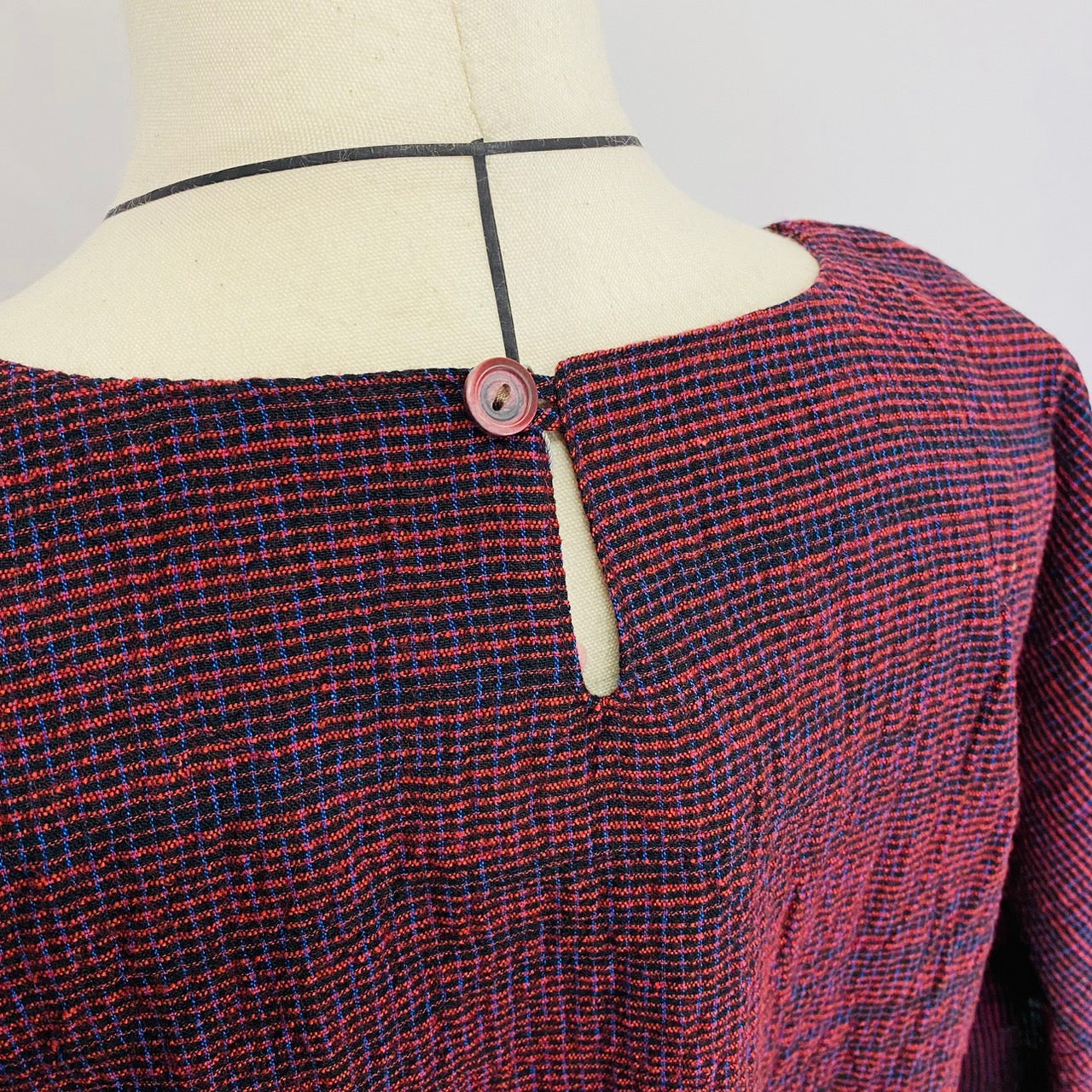 【遠州織物】　切替えビッグワンピース   3カラー　遠州織物　青みじん絣楊柳　逆スラブ  232011