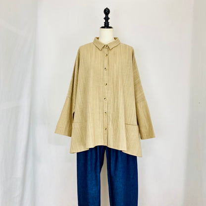 【遠州織物】前開きワイドブラウス　長袖　2カラー　逆スラブストライプ　うすで　243060