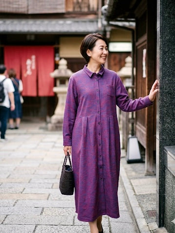 【遠州織物】シャツワンピース   2カラー　逆スラブ　222131