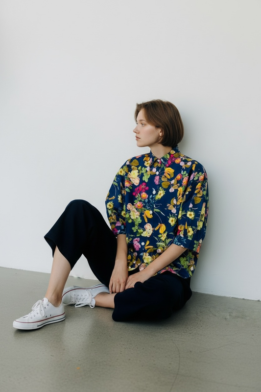 半袖パフスリーブブラウス　多色プリント花柄　ラスタースケアー　83034