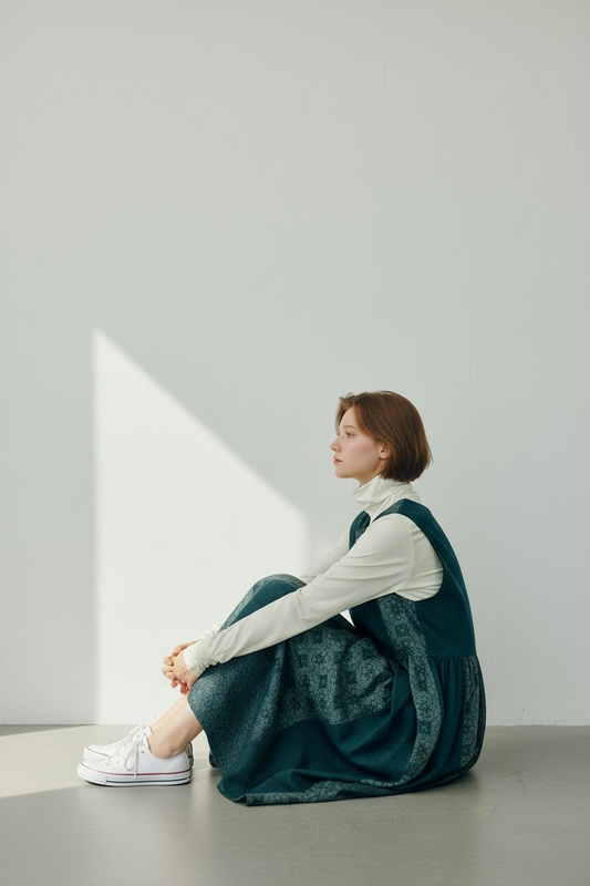 【安曇野染絣】Wギャザージャンパースカート　2カラー　上方大島　246013