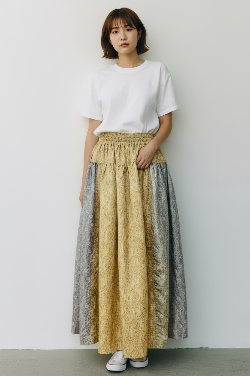 【YUWA】　切替ギャザースカート　ペイズリー花柄　シャーティング　245044