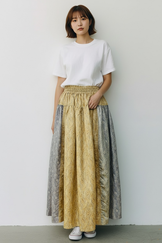 【YUWA】　切替ギャザースカート　ペイズリー花柄　シャーティング　245044